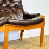 Scandinavian leather and teak bench 1960