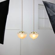 Mid-century Italian Brass and Glass Pendant Lamps, set of 2