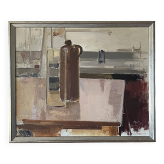 Nature morte à l'huile sur toile d'époque par G.A. Johansson (1912-1998)
