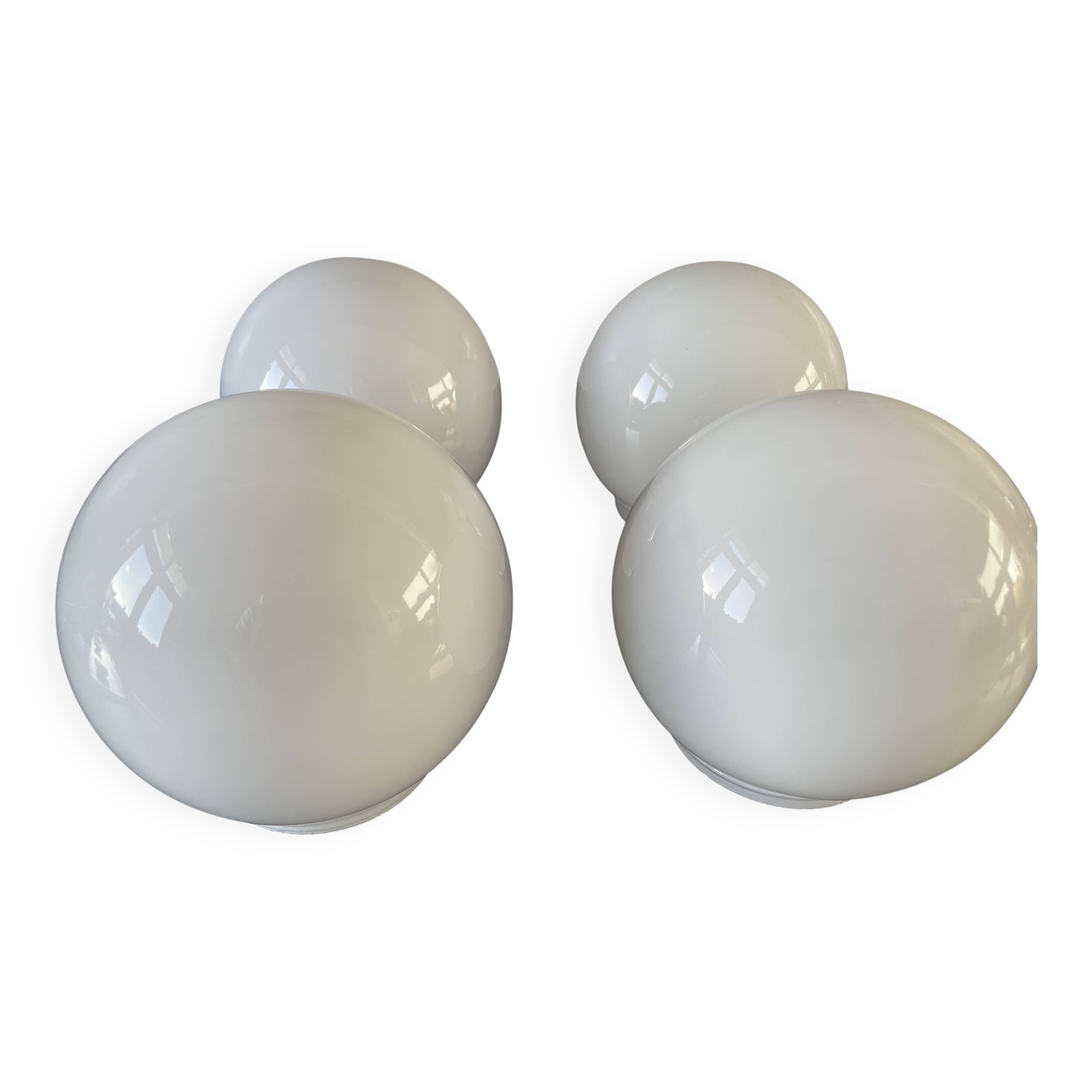 Ensemble de 4 abat-jour en verre opalin pour plafond, lampes rondes blanches vintage