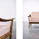 Vintage Mid-Century Modern Wood and Fabric Armchairs from W. Knoll, Set of 2