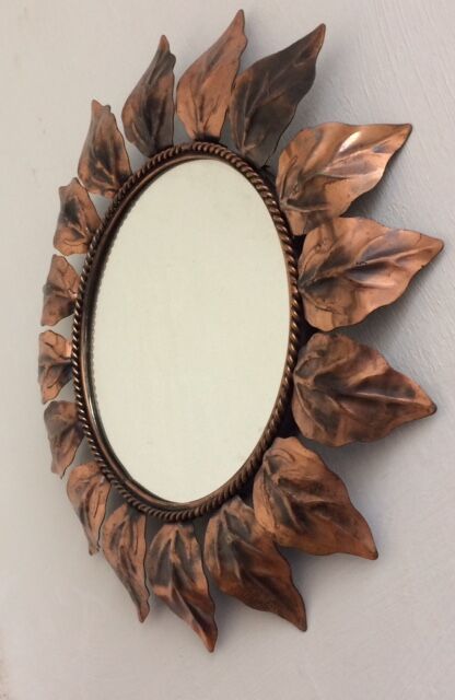 Miroir soleil vintage en métal cuivré 41x41cm