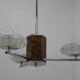Art deco wood chrome and glass chandelier, 1940s, restored