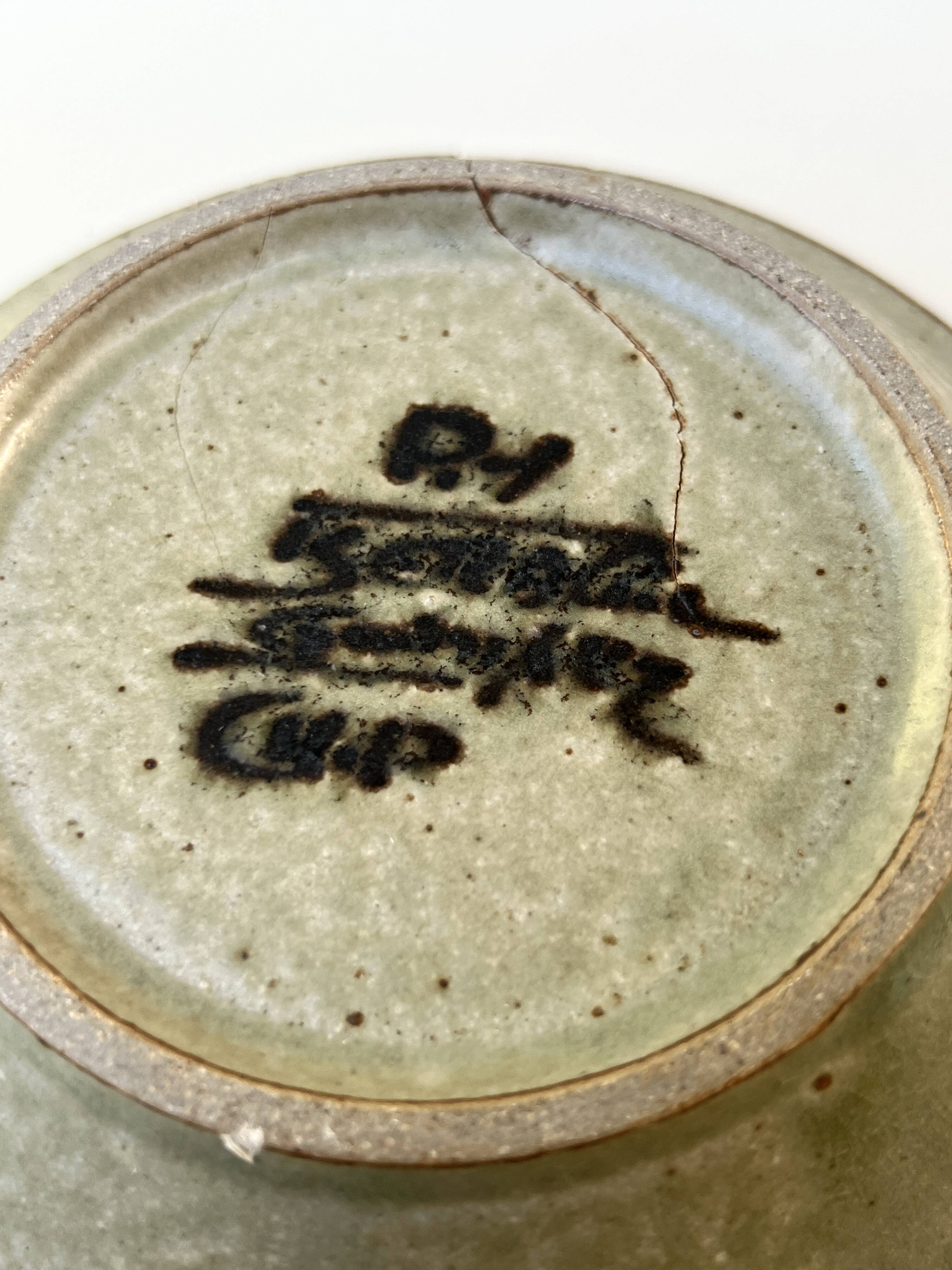 Bowl, hand-turned glazed stoneware catchall signed PY.