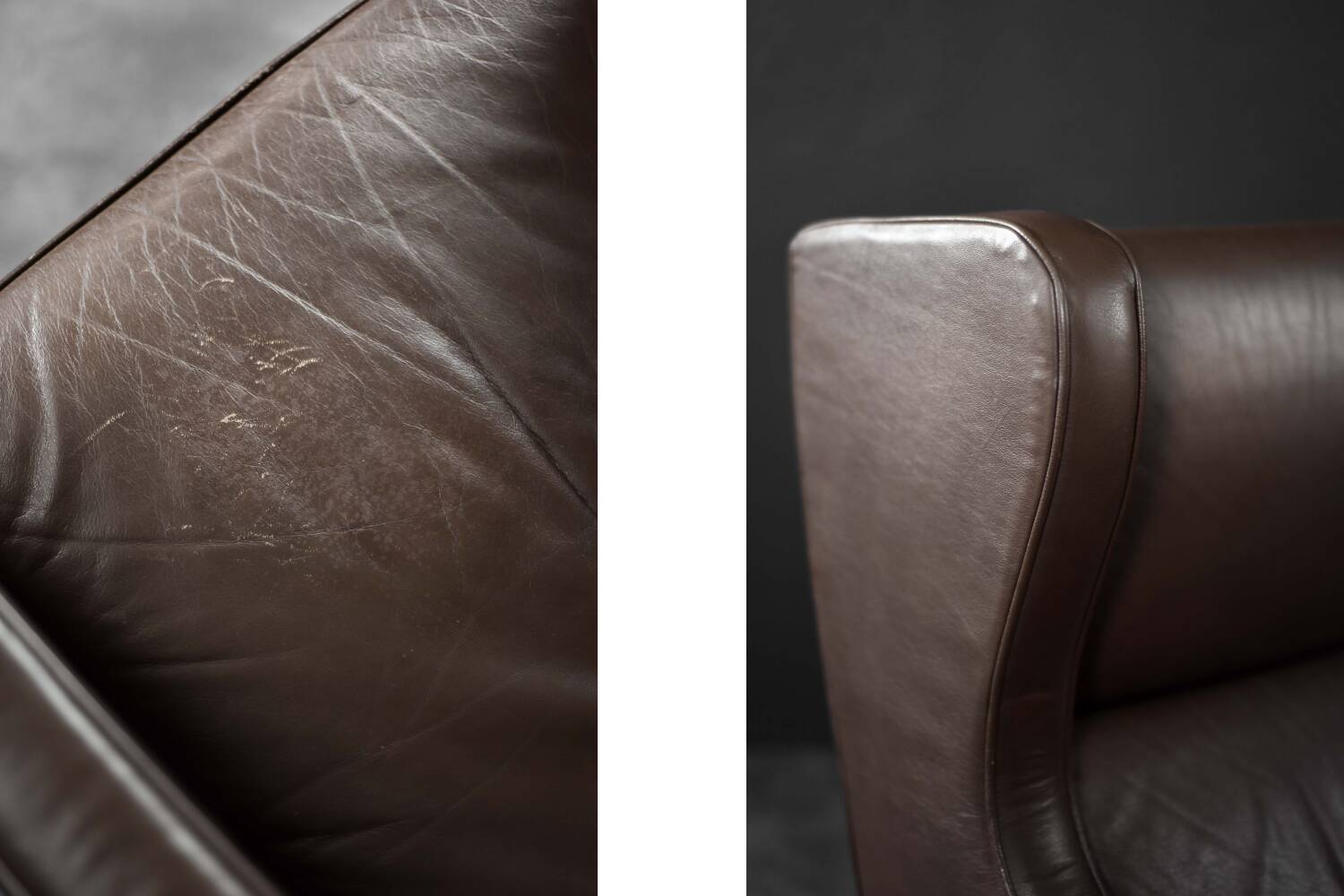 Brown leather wingback chair in mid-century modern Danish style, 1960s.