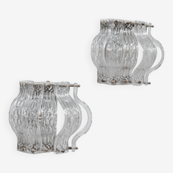 Pair of Italian Mid-Century Glass and Metal Wall Lights