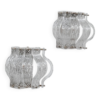 Pair of Italian Mid-Century Glass and Metal Wall Lights
