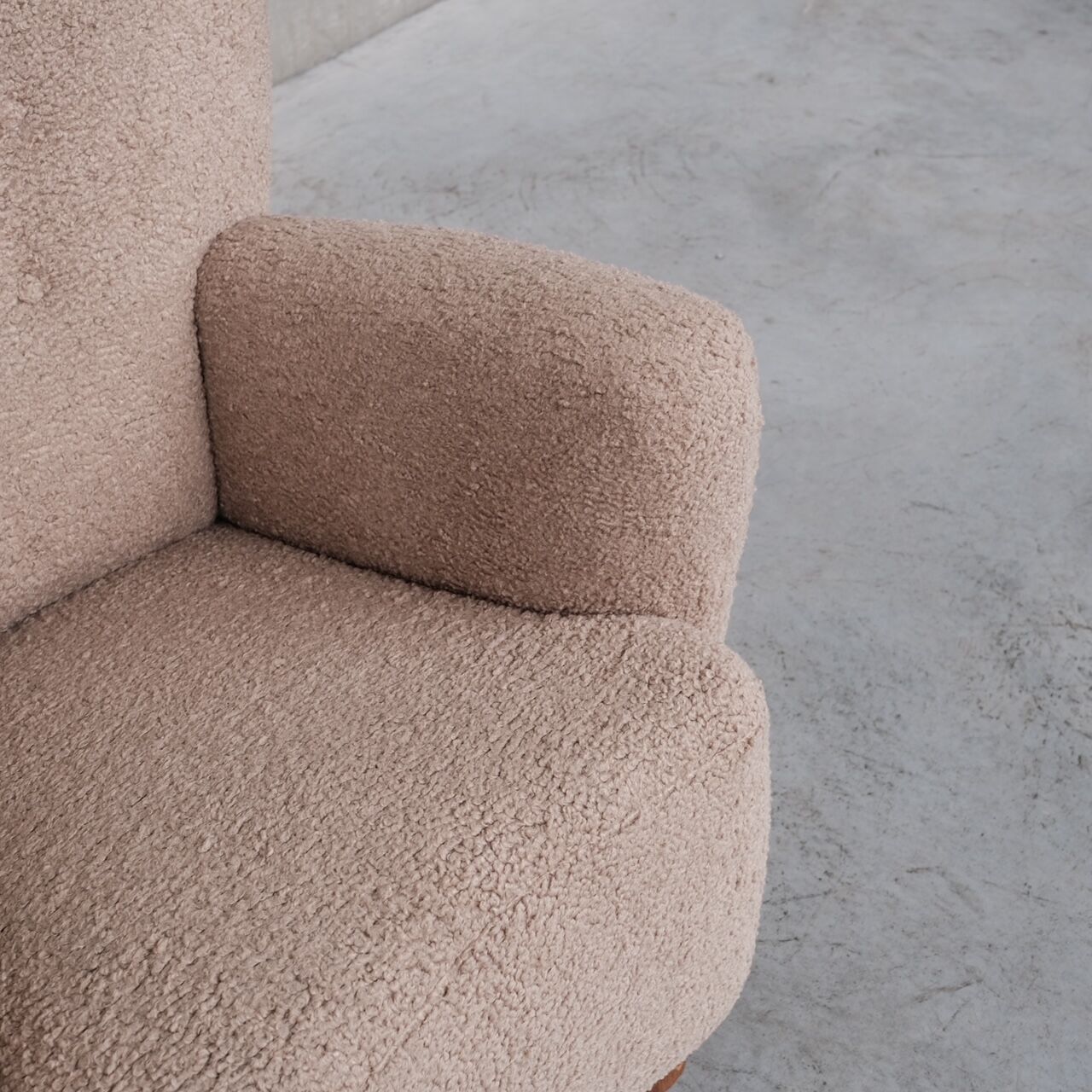 Danish mid-century wingback upholstered boucle armchair