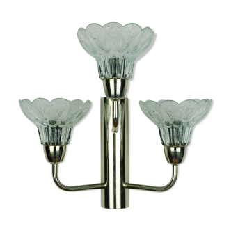 1970s 3-light sconce wall lamp glass blossom shades and chrome