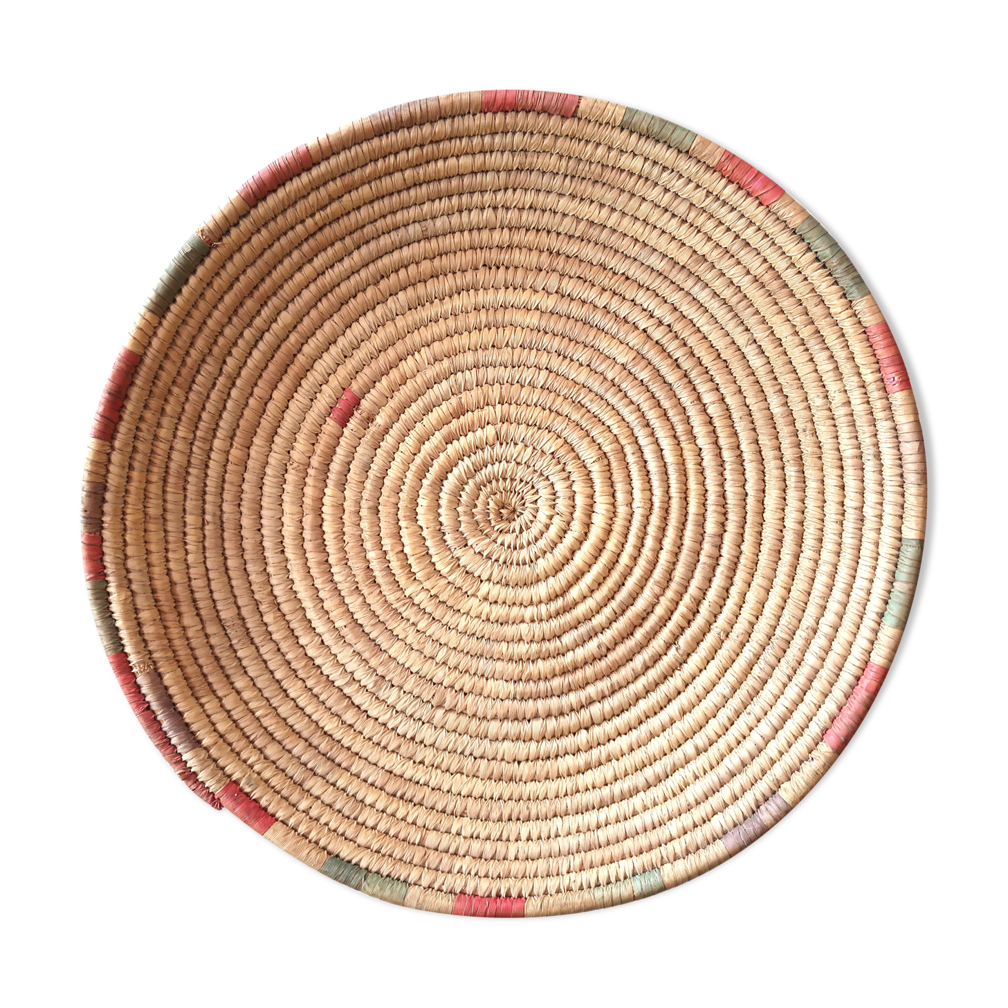 Braided round ethnic tray or wall decoration, 80s