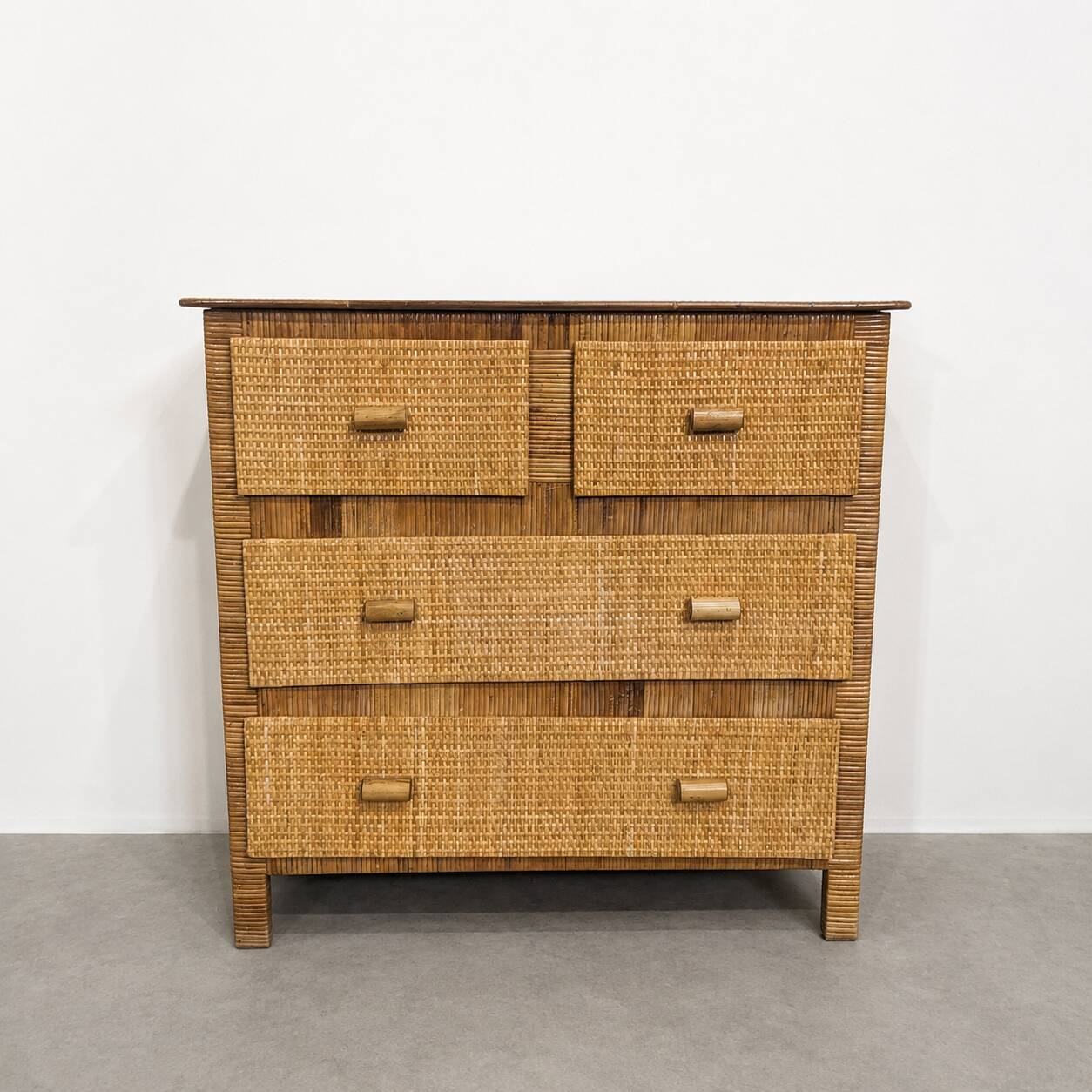 Vintage rattan commode in Riviera style, 1970s.