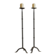Pair of black cast iron floor candlesticks (candle holders)
