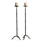 Pair of black cast iron floor candlesticks (candle holders)