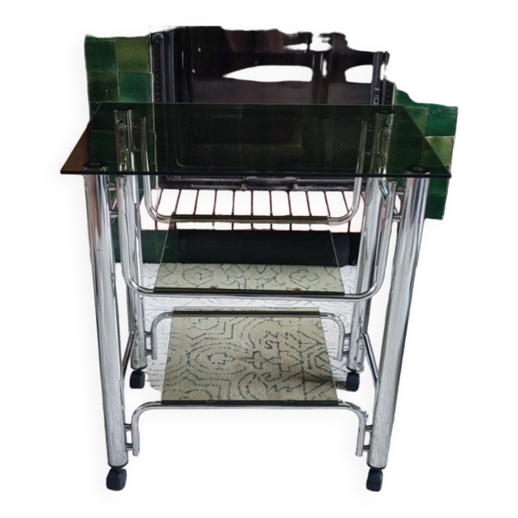 Rolling service chromed metal vintage 80s