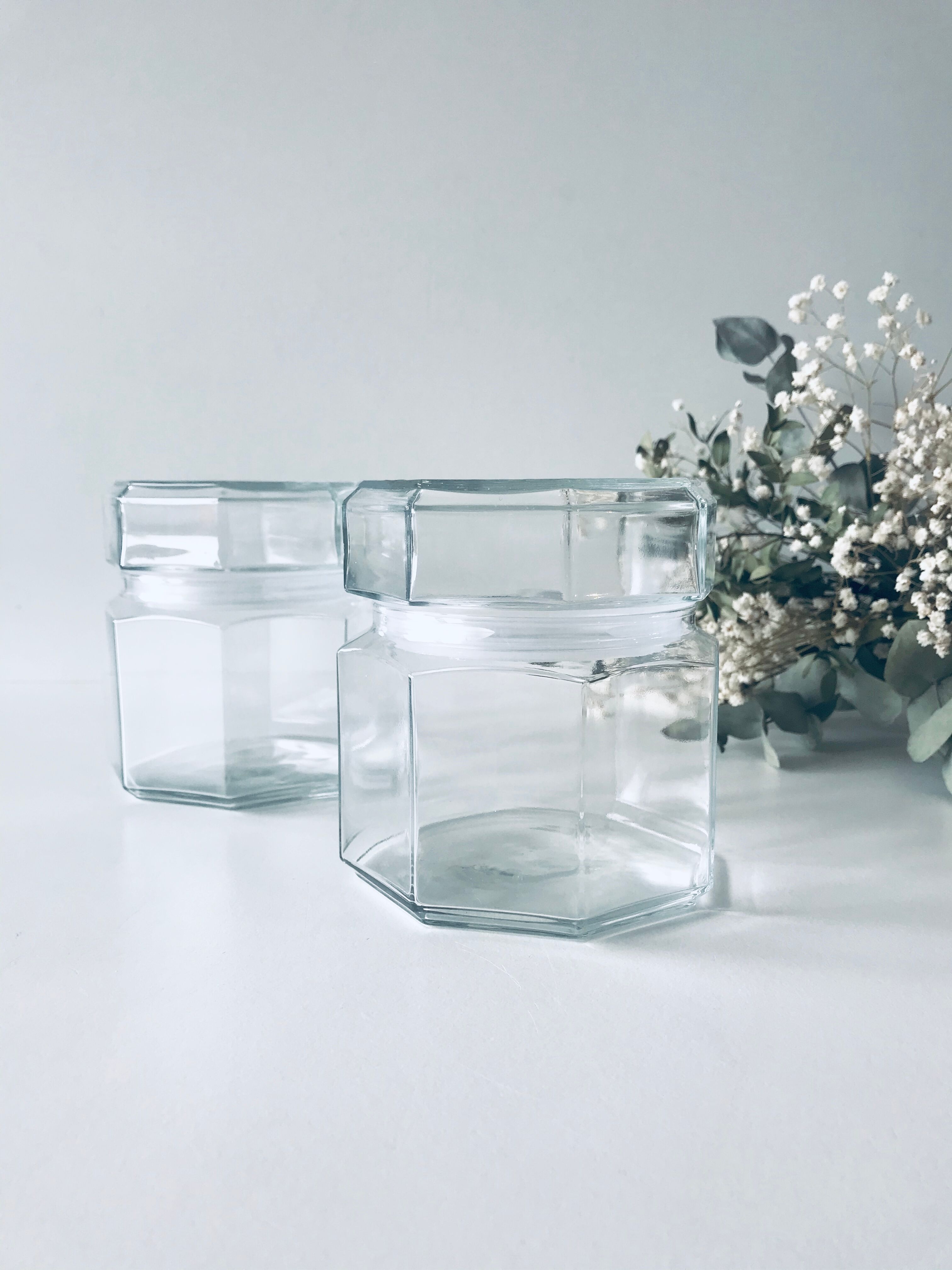Pots en verre hermétique forme hexagonale