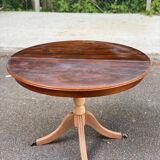 Extendable round dining table with central leg, renovated in raw wood, 20th century