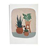 Reproduction of the gouache illustration "The cat and its plants"
