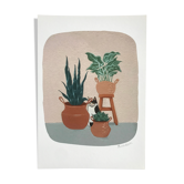 Reproduction of the gouache illustration "The cat and its plants"