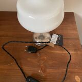 White opaline lamp with silver metal.