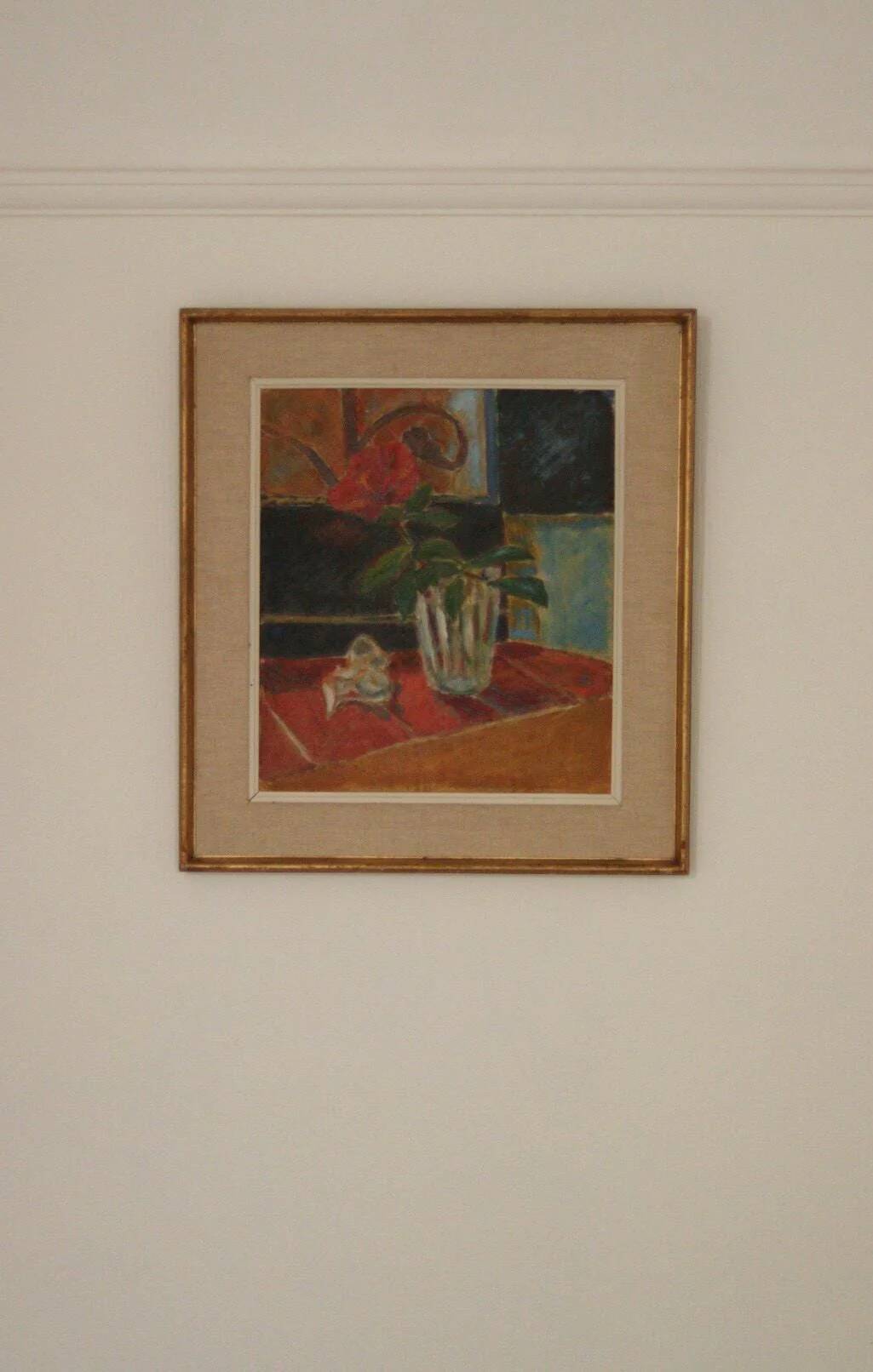 Huile sur masonite suédoise du milieu du siècle « Nature morte » – datée de 1953