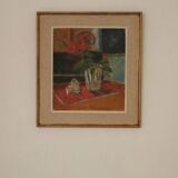 Huile sur masonite suédoise du milieu du siècle « Nature morte » – datée de 1953