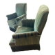 Set of two green velvet toad armchairs with fringe