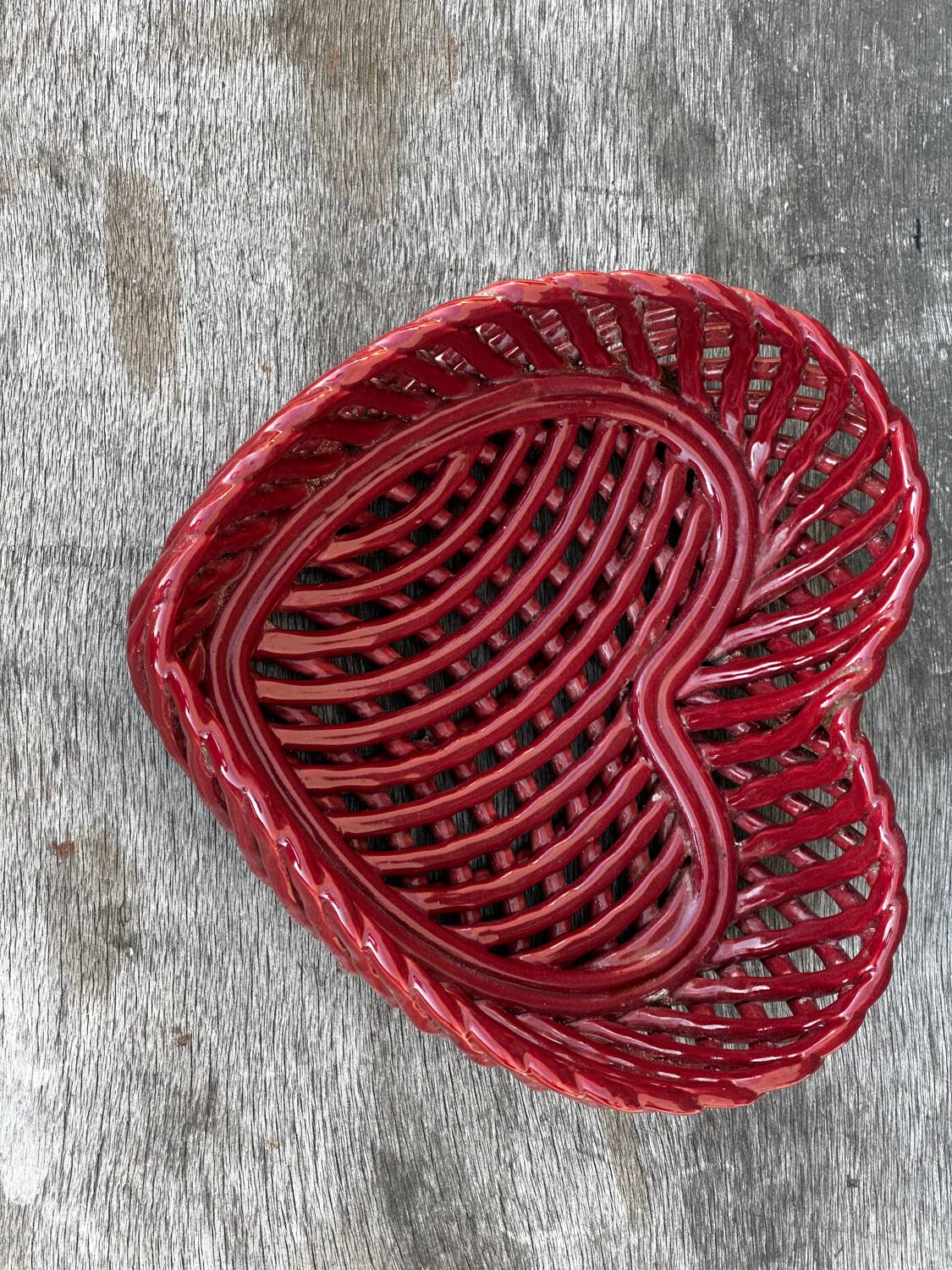 Heart-shaped woven ceramic basket/empty pocket Vallauris 50's