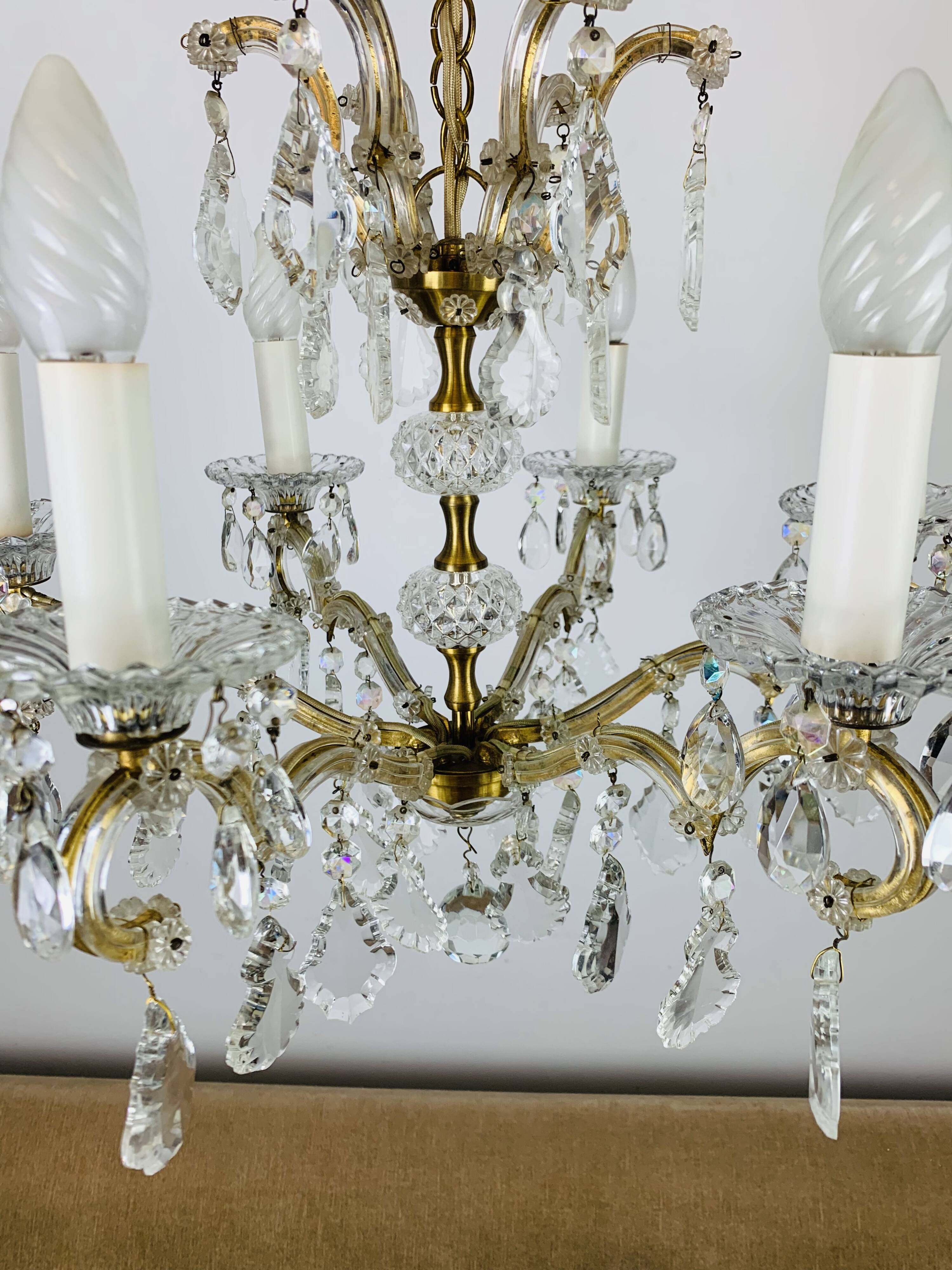 Palme & Walter chandelier, crystal and brass pendants, 1970s