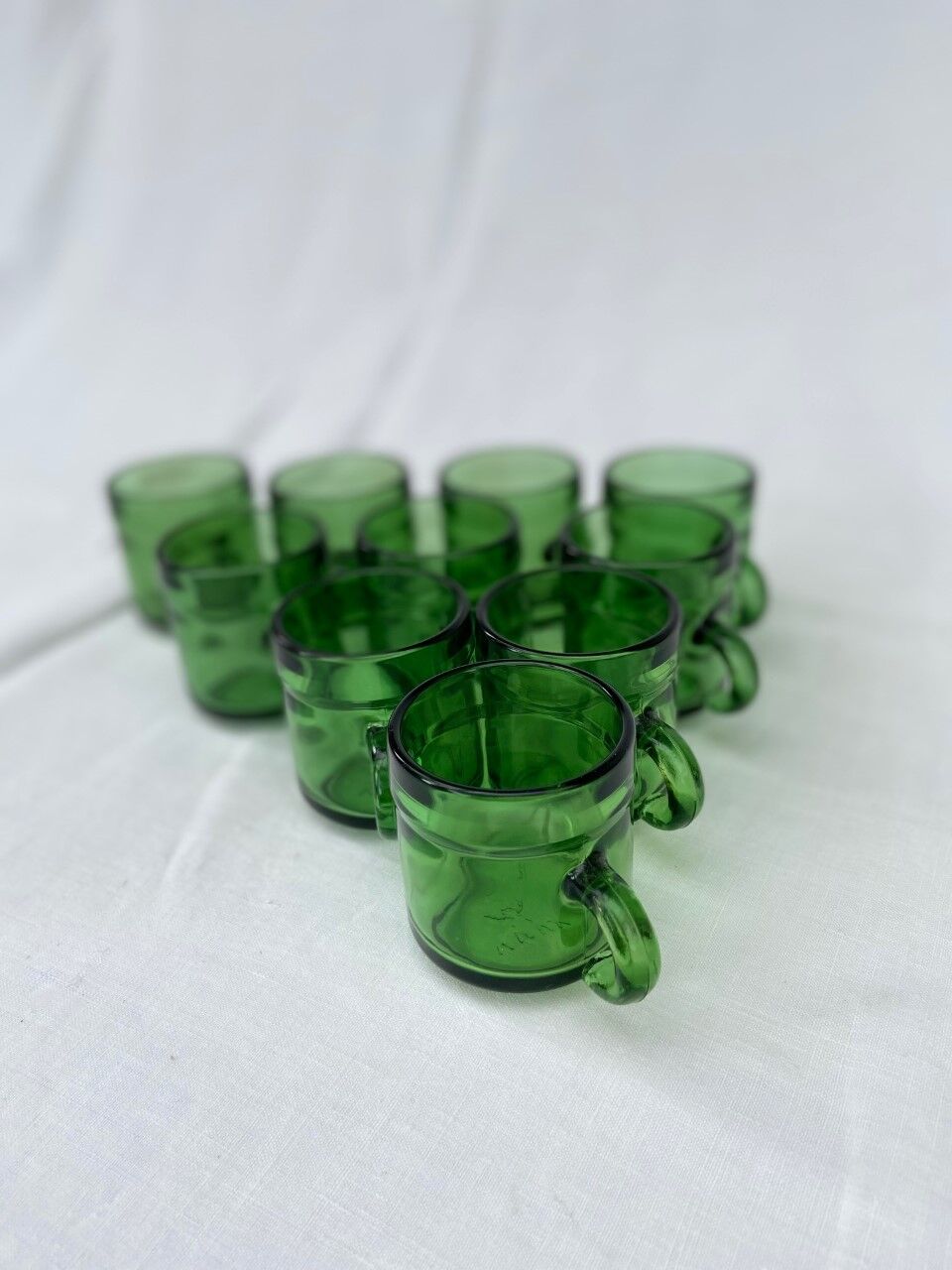 Lot of 10 vintage coffee cups green Duralex style