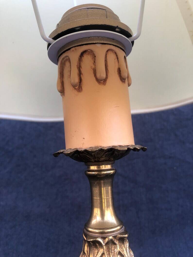 French Louis XV Style Table Lamp: Cream Hexagon Shade, Gold Trim