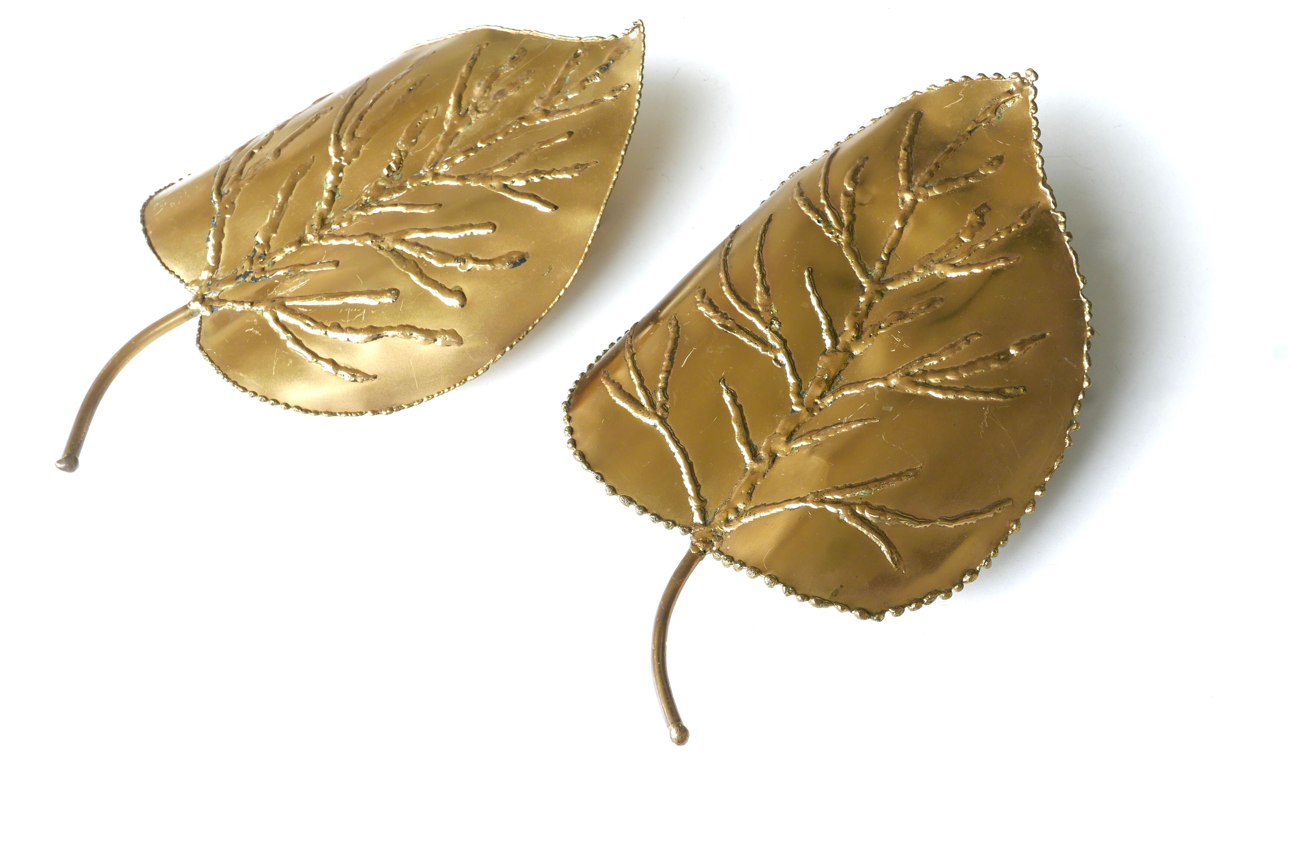 Pair of brass "leaf" wall lamps, 70s