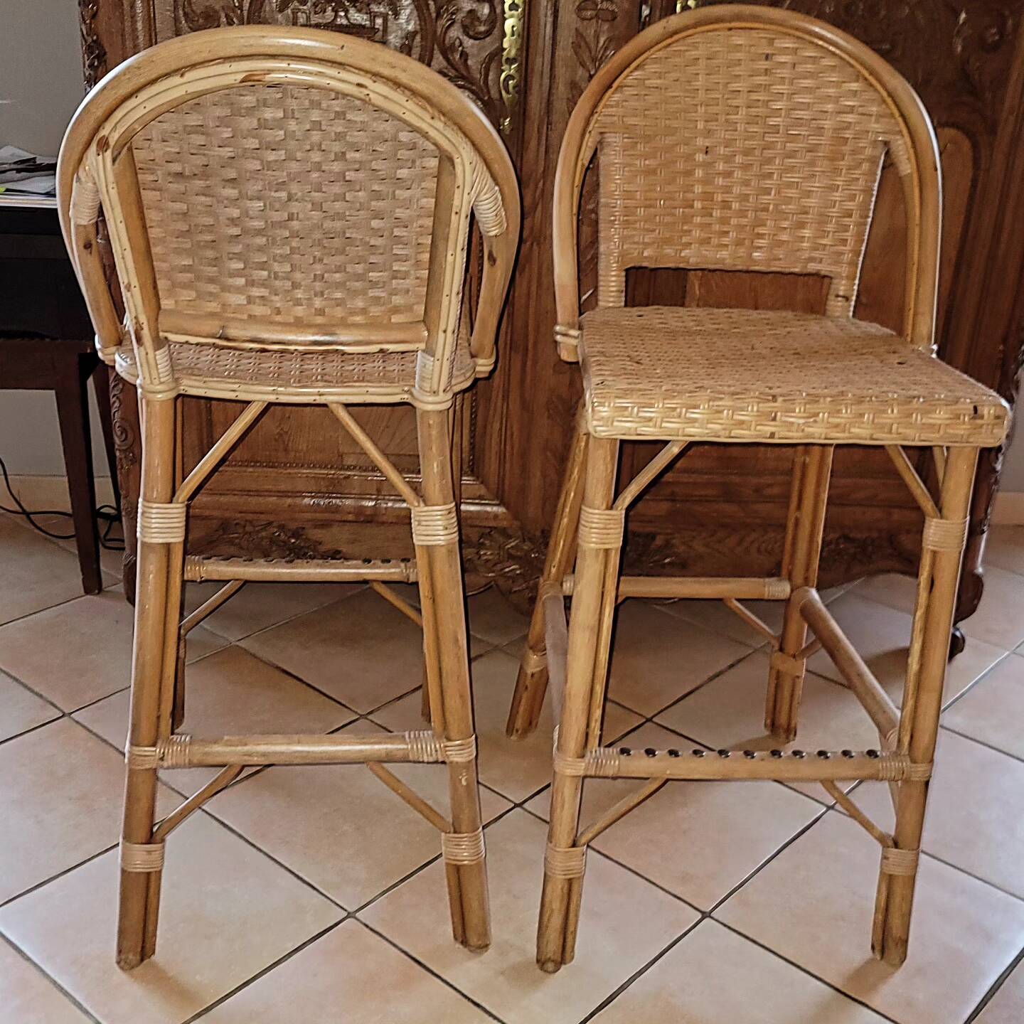 Tabourets de bar rotin vintage