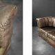 Vintage Mid-Century Modern German Brutalist 2-Seater Brown Leather Bed Sofa