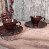 Mid century french set of two cups with their saucers, faïence salins, model bahamas