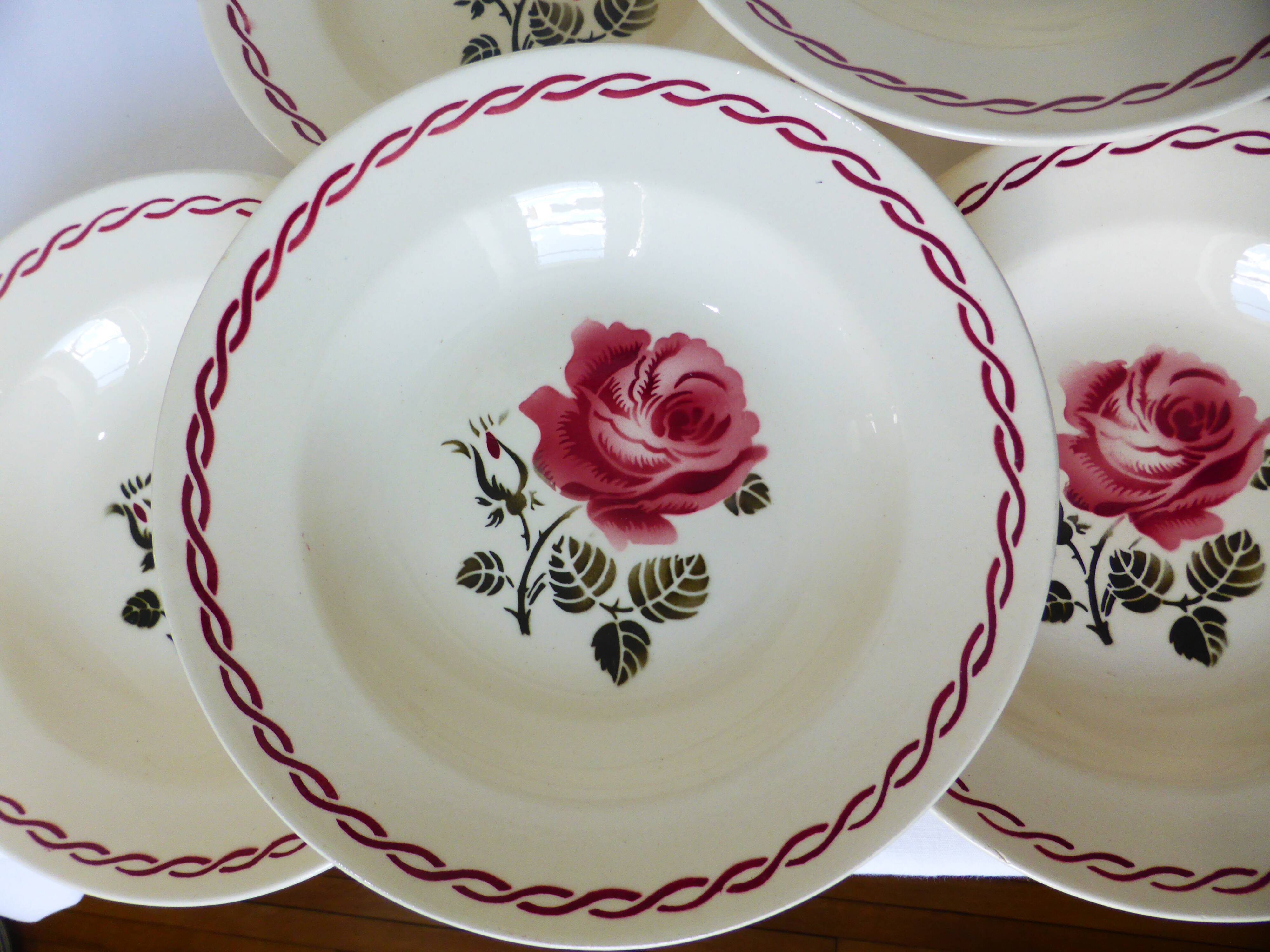 6 vintage Badonviller soup plates, Germaine model 220635