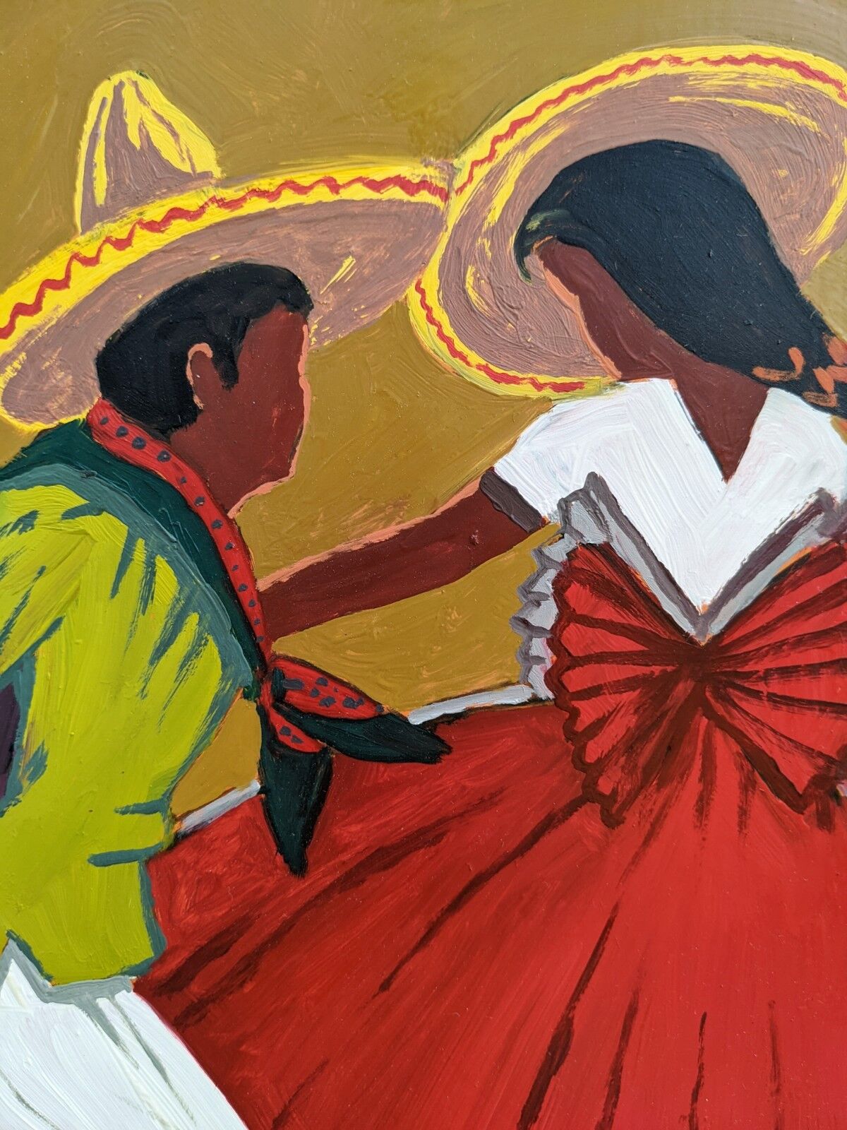 Mid-Century Modern "Mexican Dancers" Swedish Figurative Oil Painting, Framed