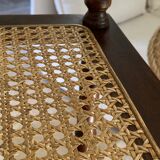 Vintage wooden shelf with cane, colonial style, 4 levels.