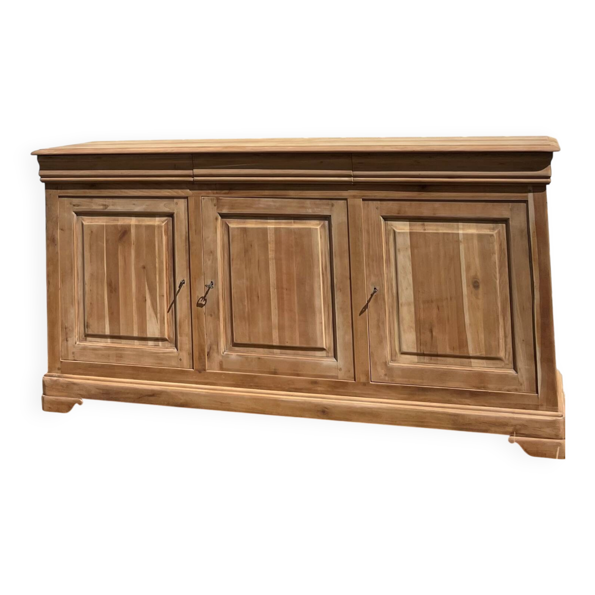 Enfilade / antique buffet in solid raw wood with 3 drawers.