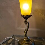 Lamp Dauphin bronze 1920 with tulip signed (Noverdy France) 32x11