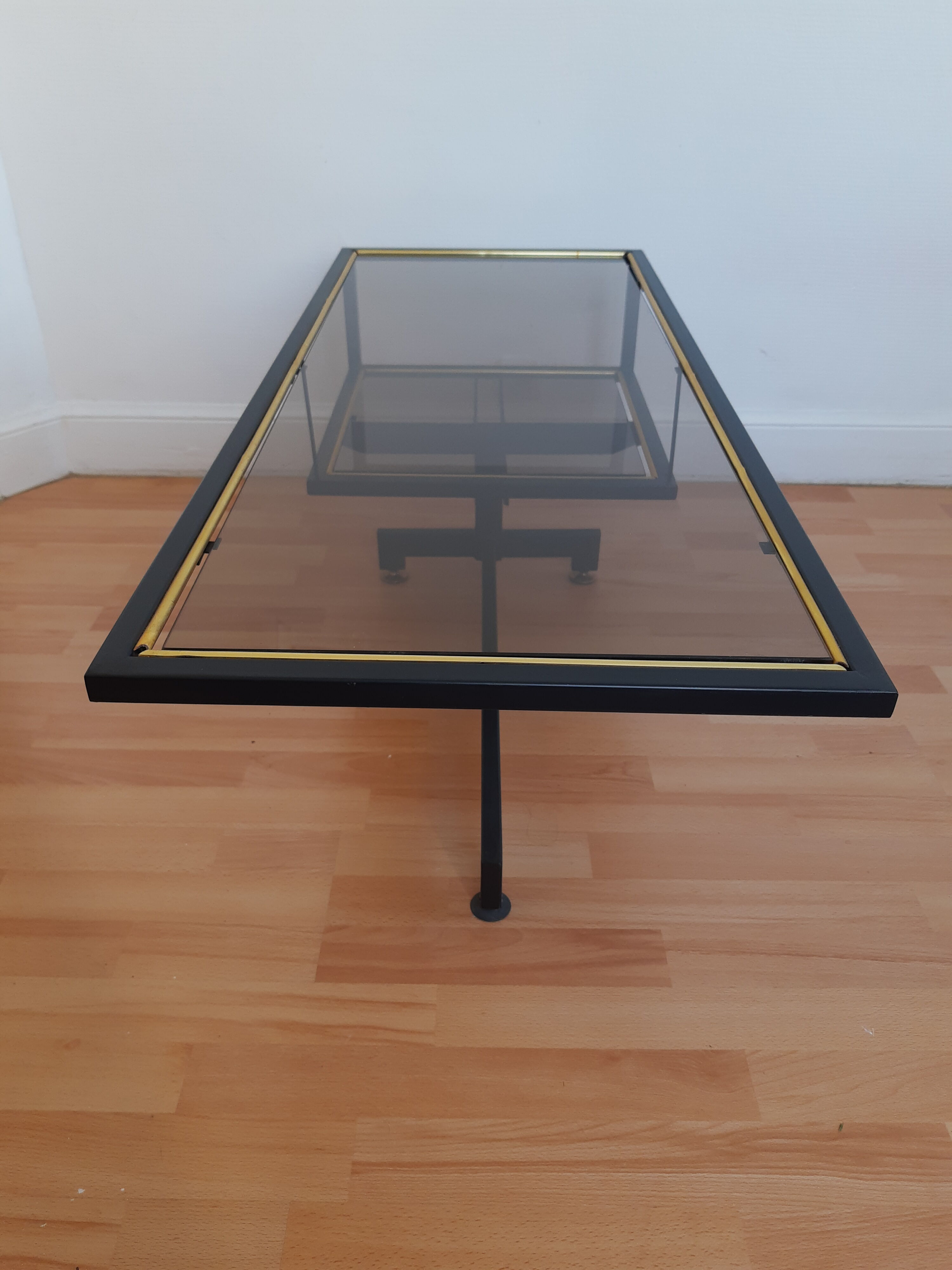 Vintage industrial coffee table metal and glass