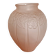 Large pink art deco vase in molded glass with flower decoration