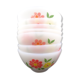 Set of 7 bowls in arcopal -flower décor - vintage around 1970