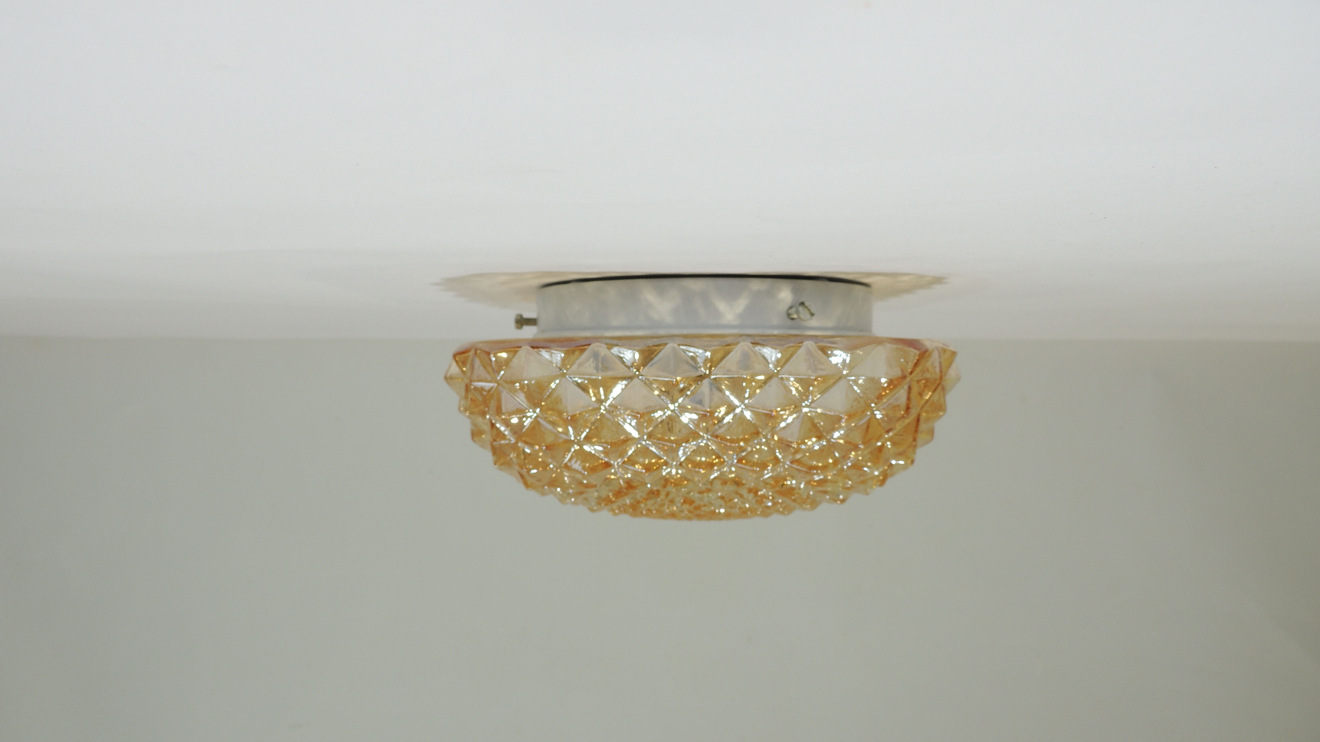 Vintage cast amber glass ceiling lamp spiked pattern for retro furniture from the 50s-60s