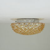 Vintage cast amber glass ceiling lamp spiked pattern for retro furniture from the 50s-60s