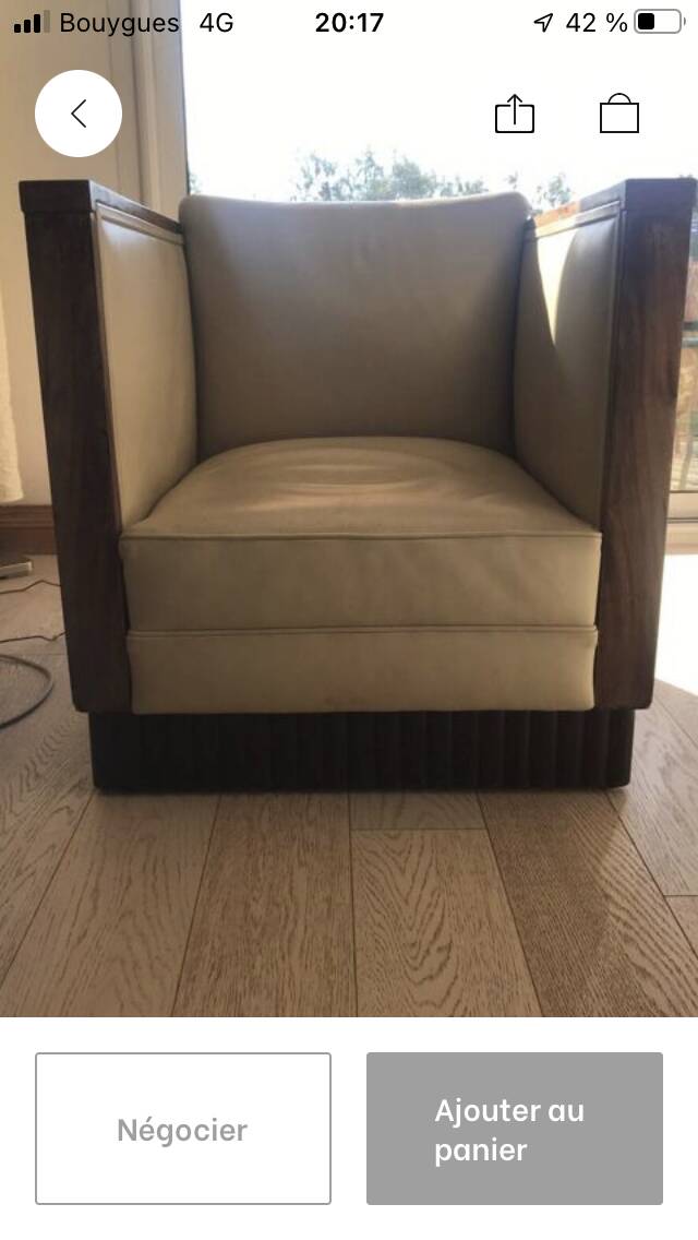 Two armchairs and an Art Deco style pouf