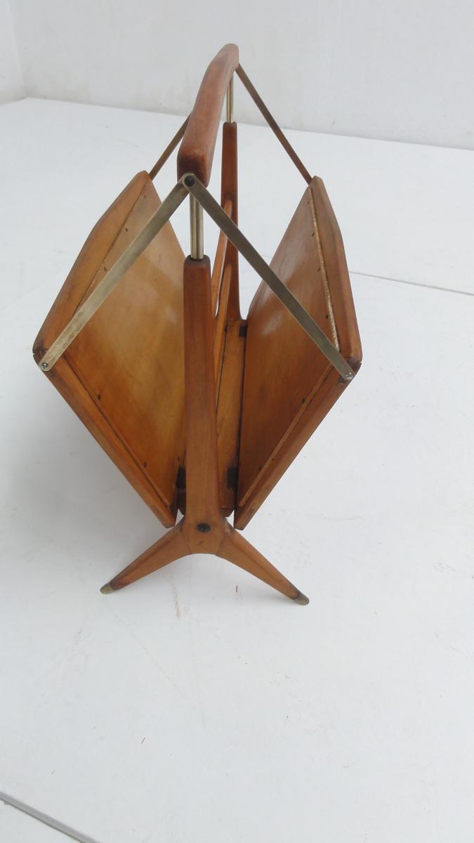 Magazine rack hand painted Birch and brass made in Italy 1950 s