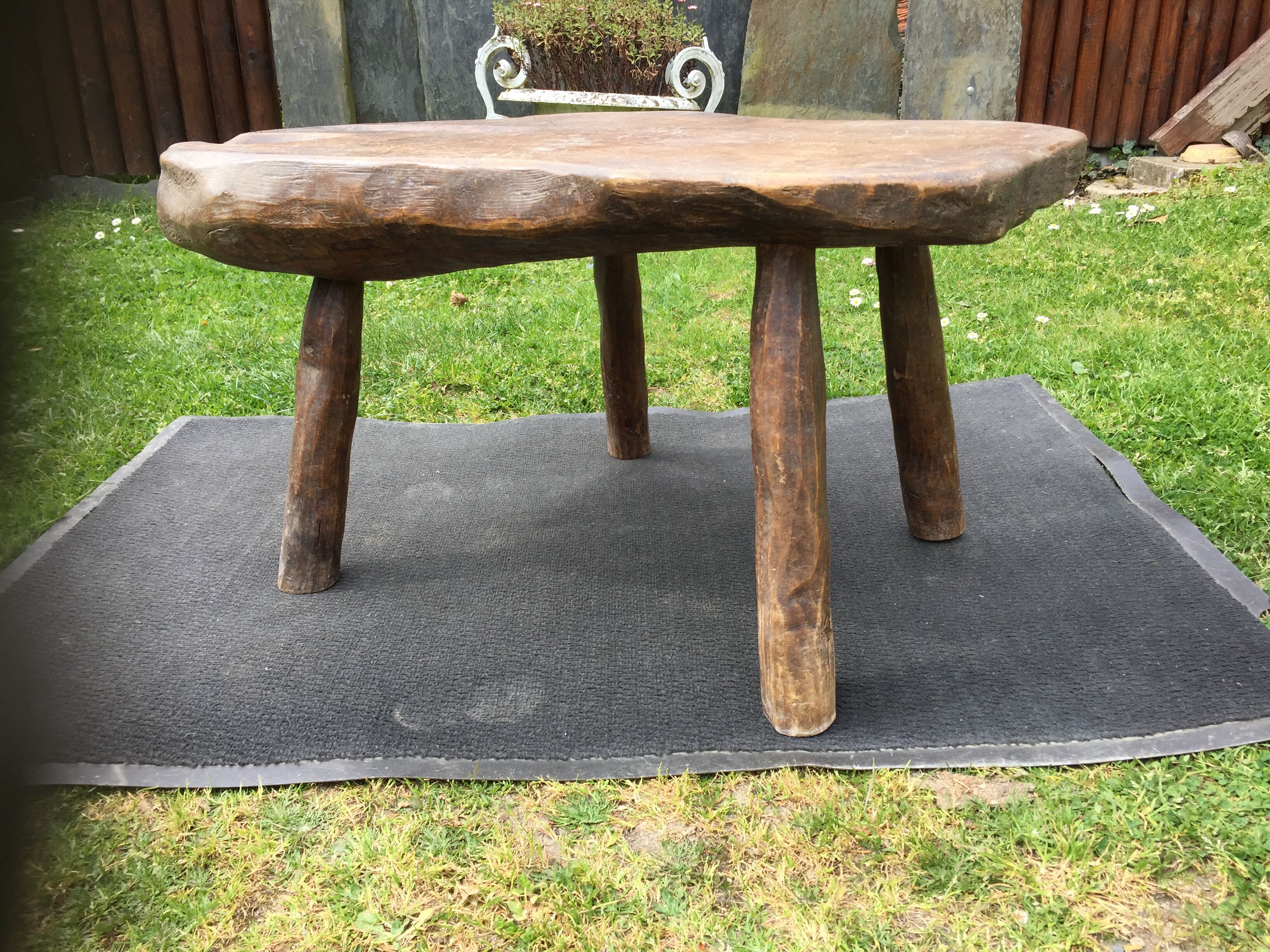 Brutalist vintage coffee table with 4 feet in oak