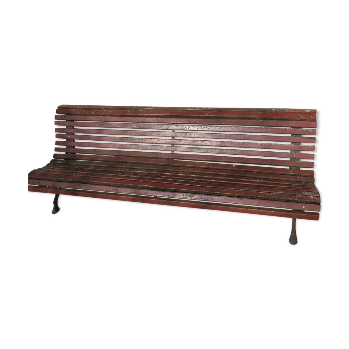 Public bench in wooden slats and cast iron legs