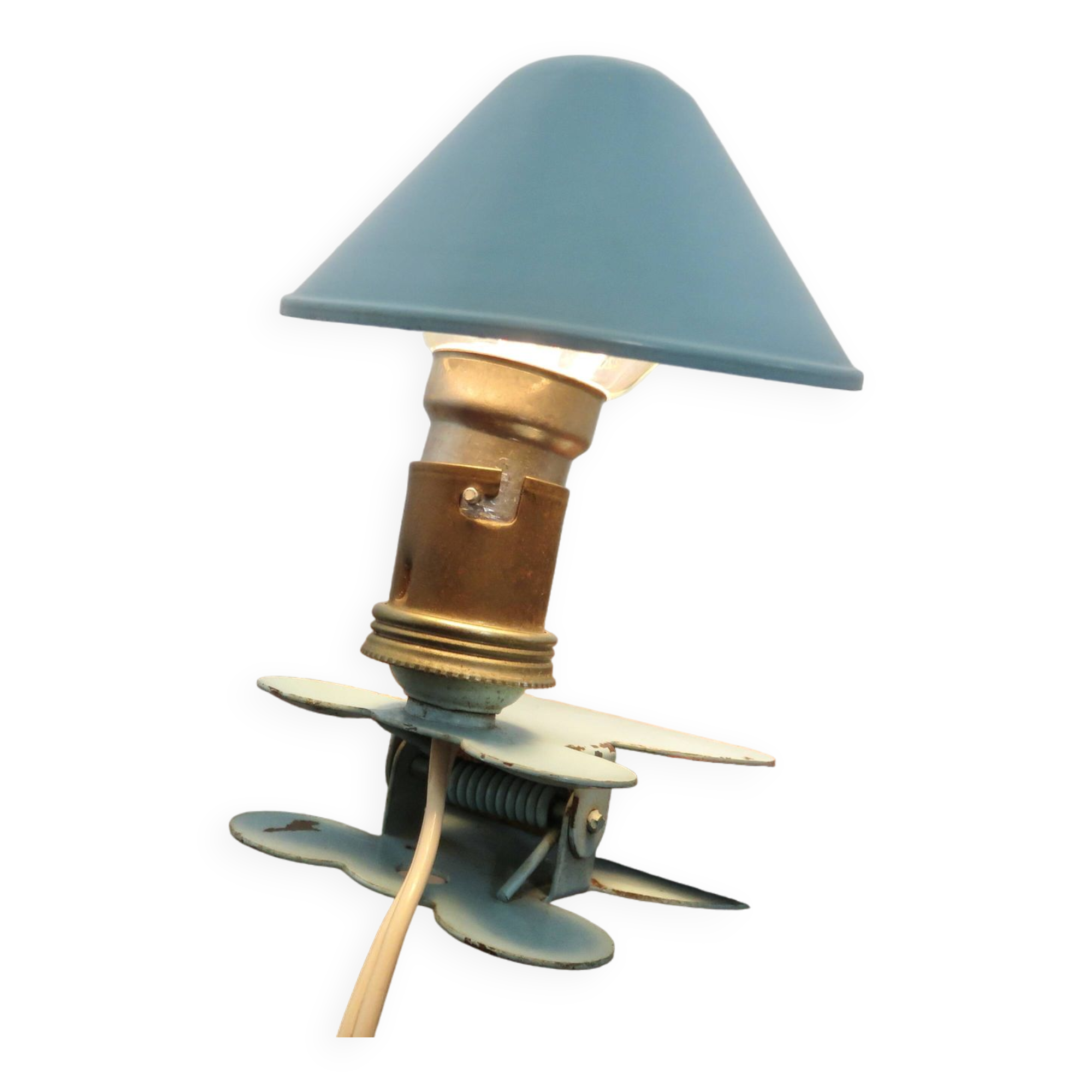 Blue aluminum mushroom clip lamp from the 50s and 60s
