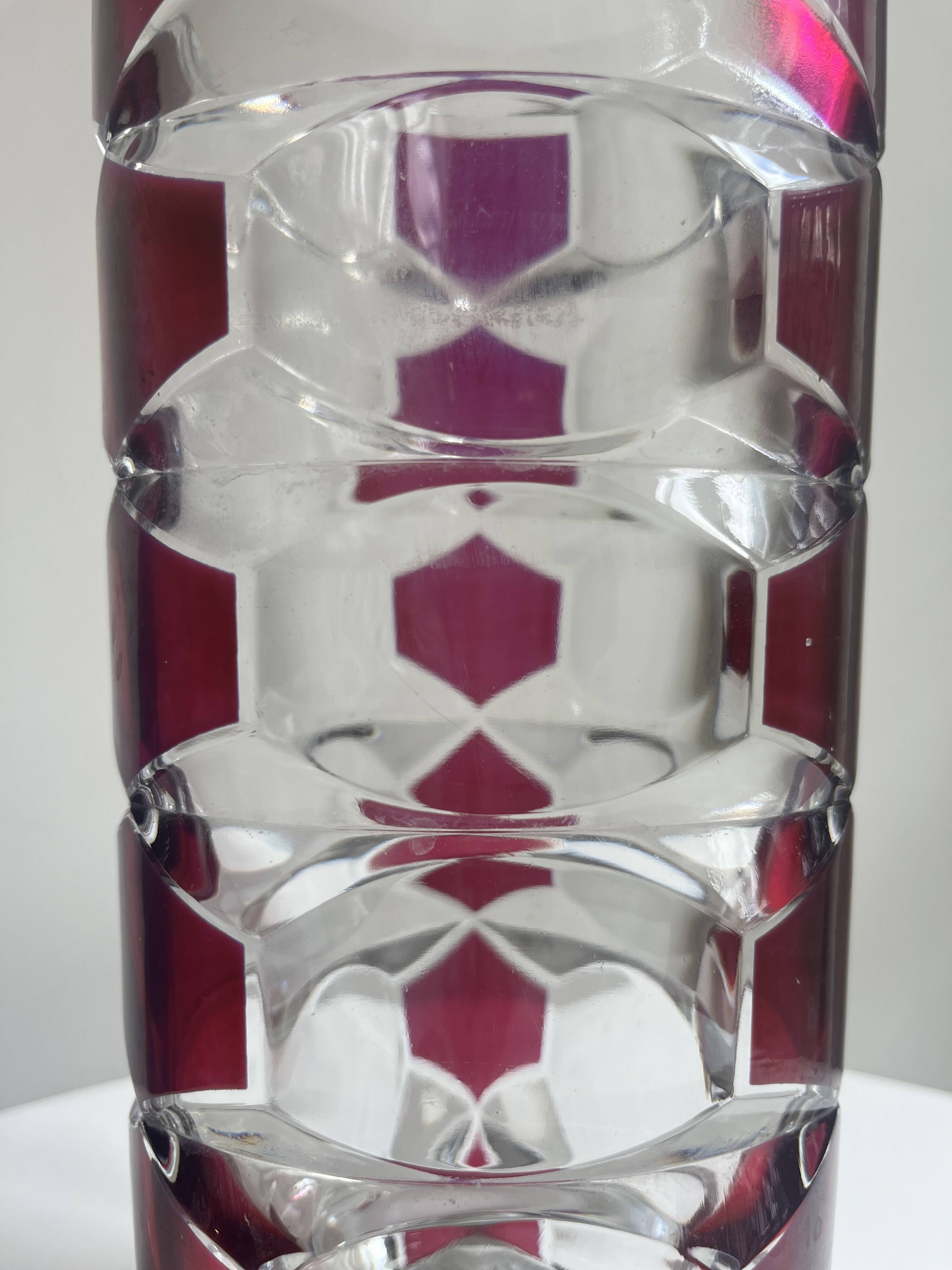 Luminarc vase with burgundy geometric patterns, France 1970